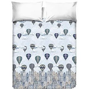 PENSIERI DELICATI Sprei voor tweepersoonsbed, 260 x 280 cm, eenpersoonsbed, 100% katoen, ideaal als meubels, dekbed voor 2 eenpersoonsbedden, patroon vliegenblauw, 100% Made in Italy