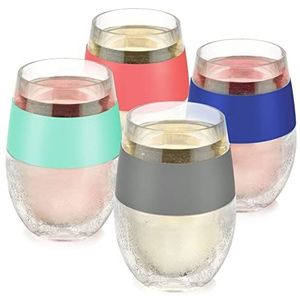Host Freeze Cooling Cup, Double Wall Insulated Freezer Chilling Tumbler met gel, glazen voor rode en witte wijn, 250 ml, set van 4 verschillende kleuren