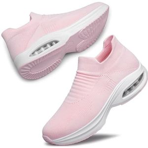 DOUSSPRT Womens Wandelschoenen Sok Casual Dames Mode Sneakers Comfortabele Slip On Luchtkussen Platform, roze, 39.5 EU