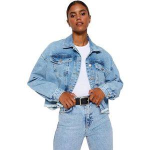 TRENDYOL Dames lichtblauwe rok TIPP kwastjes jeansjack Light Skirt Tip Tassels Crop Denim Jacket, Clear Blue, lichtblauw, XS