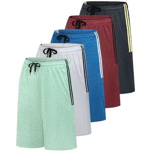 5 Pack Men’s Active Quick Dry Fit Short Pockets Athletic Running Gym Basketball Workout Activewear Sports Men, Set 16, XXL, Pack of 5