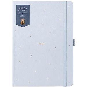 Busy B Dagboek met dubbele agenda van januari tot december 2024 - A5 Cloud Blue - kunstlederen dagplanner met ruimte voor twee schema's, gelinieerde pagina's, notities en jaarplanner