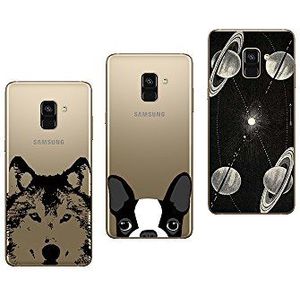 NOVAGO Compatibel met Samsung Galaxy A8 2018 (5,6 inch), 3 stuks, zacht, schokbestendig, met hoogwaardige print (Meerkleurig 5)