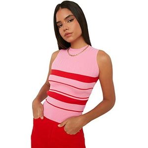 TRENDYOL Dames slim fit basic ronde hals tricot blouse, roze, S