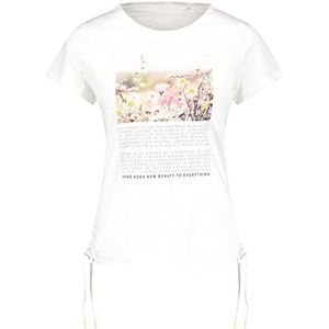 Taifun Dames T-shirt met zijdelingse plooien GOTS korte mouwen T-shirt korte mouwen ronde hals korte mouwen patroon effen, Offwhite patroon, 40