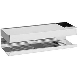 WENKO Turbo-Loc Genova Shine Wandplank, badkamerplank van roestvrij staal, voor bevestiging zonder boren, met kleefpadsysteem, decoratieve opslag van verzorgingsproducten, 30 x 8 x 10,5 cm, glanzend