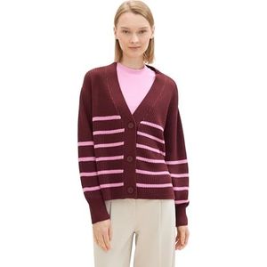 TOM TAILOR Denim Cardigan voor dames, 36393 - Placed Burgundy Pink Stripe, XL