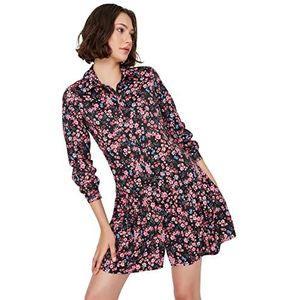 TRENDYOL Dames mini-blousejurk regular fit geweven stof jurk, Zeer kleurrijk, 34