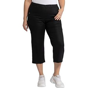 Ulla Popken Damesbroek in grote maten, korte 7/8 linnen broek met elastische tailleband, zwart (10), 48