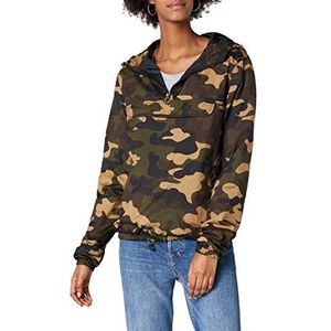 Urban Classics Dames windbreaker met capuchon voor vrouwen, camo pull over jack verkrijgbaar in vele kleurvarianten, maten XS - 5XL, Woodcamo, XS