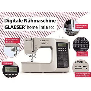 GLAESER Home mia 500 Digitale naaimachine, 300 steekvarianten, dubbele naald, led-display, inklapbare handgreep, automatische naaivoet, dubbele naald-functie, elektronische start-stop-functie