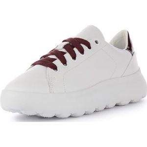 Geox Dames D Spherica Ec4.1 B Sneakers, White Dk Burgundy, 35 EU