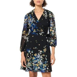 DKNY Wikkeljurk met fladdermouwen en V-hals voor dames, Blk/Gouden, 42 petite