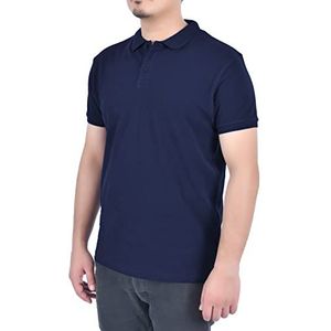 M17 Mannen gerecycled klassiek effen poloshirt korte mouw katoen top sport casual werk, marineblauw, L