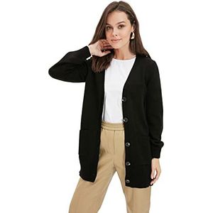 TRENDYOL Vrouw Basics Regular Fit Basic V-hals tricot bescheiden gebreide jas, zwart, L