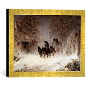 Ingelijste afbeelding van Hermann Kauffmann koets in sneeuwstorm, kunstdruk in hoogwaardige handgemaakte fotolijst, 40 x 30 cm, Gold Raya