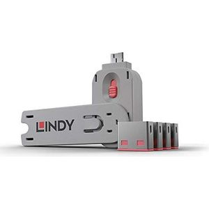 LINDY 40450 - USB-poortslot (4 stuks) met sleutels: Code rood