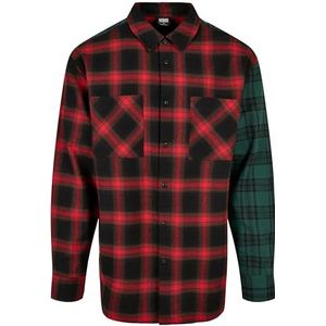 Urban Classics Oversized Mix Check Shirt voor heren, zwart/rood/groen, XS
