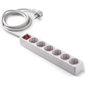 Famatel Ecosockets Stekkerdoos, 6 stopcontacten, stopcontacten met aan/uit-schakelaar, 5 meter, tot 3680 W, kinderbeveiliging, uitlijning 45 graden, voorkomt fantoomverbruik, wit