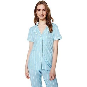 Trendyol Gestreepte Midden Gebreide Shirt-Broek Pyjama Set, Lichtblauw, M, Lichtblauw, M