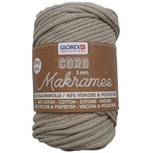 GLOREX 5 1006 02 - Macramé koord geweven taupe, 250 g met 3 mm dikte en 85 m lengte, superzacht textielgaren voor haken, breien, knopen en textielontwerp