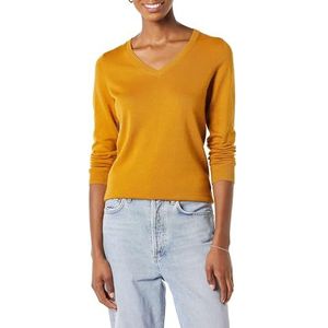 Amazon Essentials Dames Classic-Fit Lichtgewicht Lange Mouw V-hals Trui (Verkrijgbaar in Grote Maat), Donker Goudgeel, X-Small
