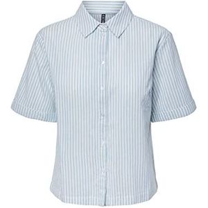 PIECES Pclorna Ss Shirt Bc Blouse voor dames, Airy Blue/Stripes: Stripes, M