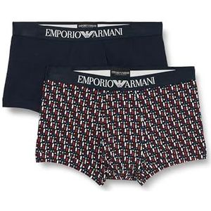 Emporio Armani Trunks voor heren, verpakking van 2 stuks, Marine Print/Marine, S