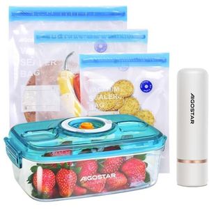 Aigostar Fresh - Vacuümpakket: mini draadloze sealerpomp, vacuümzakken en vacuümcontainer. USB-opladen. Voor vlees, groenten, fruit.