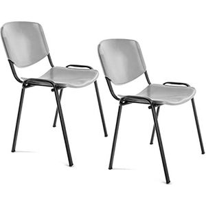 Bureaustoel zonder wielen, kunststof stoel met metalen structuur, stoel voor wachtkamer, receptie, vergadering, conferentie, enz. - Ofituria (2 stoelen, grijs)