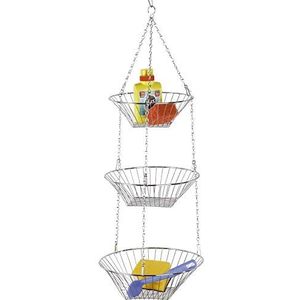 WENKO Trio Keukenarmatuur met 3 niveaus om op te hangen, van metaal, ideaal voor groenten en fruit, perfect accessoire voor het hele huishouden, diameter 28 x 77 cm, glanzend zilver