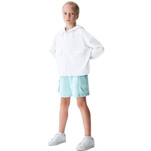 LTB Jeans Rohata, capuchontrui, voor meisjes, lange mouwen, met capuchon tot ritssluiting, wit, 100% katoen, maat 128 cm, Briljant White 14020, 128 cm