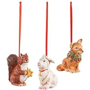 Villeroy en Boch - Nostalgische ornamenten Bosdieren, 3-delig, grappige decoratieve hangerset van hard porselein voor de kerstboom, kleurrijk, 6 x 7 cm