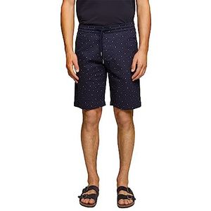 edc by Esprit Pull-on shorts met patroon, stretch katoen, Donkerblauw, 32W