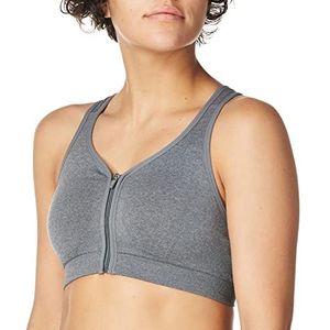 Jockey Dames BH Mid Impact Zip Front Sportbeha, Grijs, XL