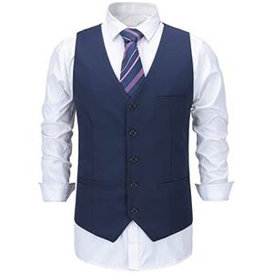 Allthemen Gilet voor heren, V-hals, enkele rij, slim fit, businessvest, Western, donkerblauw, L