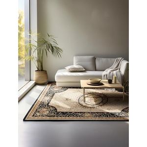 Nouristan Oosterse loper, Oosters, klassiek, oosters woonkamertapijt, dicht geweven met bloemen, plat weefsel, voor woonkamer, slaapkamer, eetkamer, hal, zwart-crème, 160 x 235 cm