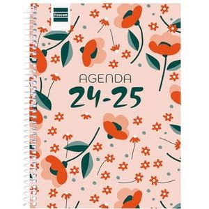 Finocam - Kalender Cool 2024 2025, weekoverzicht, liggend formaat, september 2024 - juni 2025 (onderwijscurs) + juli en augustus samengevat. Bloemen Spaans