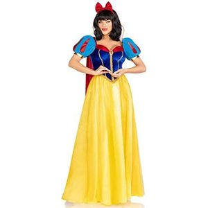 Leg Avenue 3 PC Royal Miss Snow, includes classic velvet and satin long ball gown with braided gold trim and stay up collar, detachable velvet cape, and bow headband