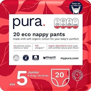 Pura Premium Eco Luierbroekjes Maat 5 (9-14kg /20-30lbs) 1 pak van 20 Baby Peuter Duurzame Gemakkelijk Omhoog en Omlaag te trekken, Parfumvrij, Klinisch getest en Hypoallergeen Trainingsbroekjes, Wit