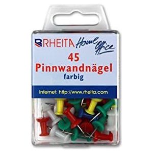 Rheita 1054-2 prikbordnagels, op kleur gesorteerd, 45 stuks in doorzichtige doos, op kleur gesorteerd