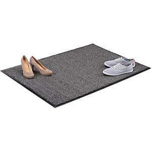 Relaxdays schoonloopmat, extra dun, 90 x 120 cm, deurmat binnen, grote droogloopmat, voetmat, zwart-grijs