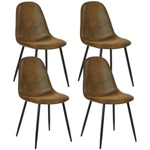 Set van 4 eetkamerstoelen, vintage stoelen suède bruin bekleding met zwarte metalen poten, comfortabele en stijlvolle stoelen voor eetkamer keuken thuis kantoor, suède bruin, 40 x 52 x 86 cm