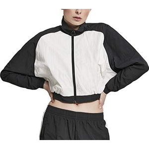 Urban Classics Lichte trainingsjas voor dames, korte zijstrepen, crinkle track jas, meerkleurig (blk/white 00050), XL
