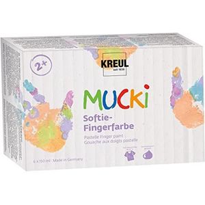 KREUL 2321 - Mucki Softie vingerverf, 6 x 150 ml, pastelkleuren op waterbasis, vingerverf voor kinderen vanaf 2 jaar