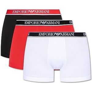Emporio Armani Heren Trunks (verpakking van 3 stuks), wit/zwart/rood, XXL