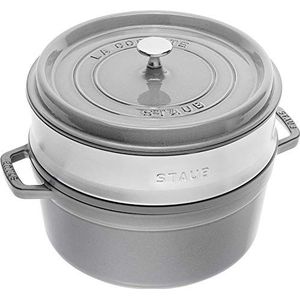 Staub Gietijzeren Braadpan 26 cm - 5,2 L - Matzwart Email - Inclusief Stoominzetstuk