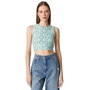 Koton Vrouwen Crew Neck Mouwloos Bloemen Crop Top, Groen design (9d8), S