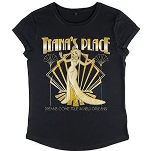 Disney Women's The Princess & The Frog-New Orleans Palace Organic Roll Sleeve T-shirt, zwart, S, zwart, S