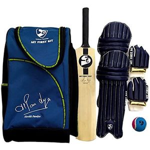 SG My First Kit HP Signed (Multicolor, Age: 5-6 Years) | Includes: 1 Bat, 1 Ball, 1 pair Leg Guard & 1 Pair Batting Gloves | Ideal for Junior Cricket | For Tennis Ball | Lightweight